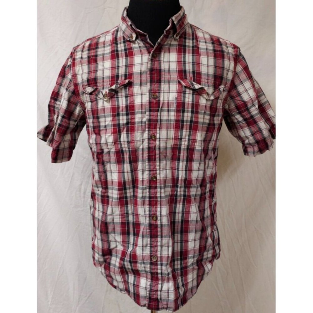 Carhartt Relaxed Fit Mens Medium Reg Red Plaid Short Sleeve Button Work Shirt